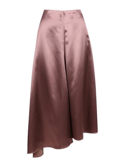 Shop Fendi Satin Effect Asimmetrycal Viscose Skirt In Brown