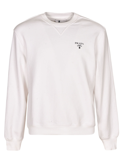 Shop Prada Chest Logo Plain Ribbed Sweatshirt In White