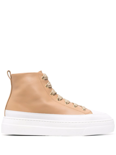 Shop Doucal's Leather High-top Sneakers In Neutrals