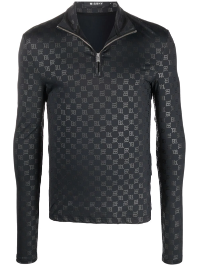 Misbhv Monogram Half-zip Longsleeve Black Lycra Monogram Longsleeve T-shirt - Monogram Half-zip Longsleeve In Schwarz