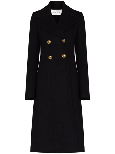 Shop Valentino Double-breasted Long Coat In Blau