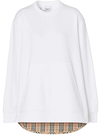 Burberry Vintage Check Panel Cotton Oversized Sweatshirt In White