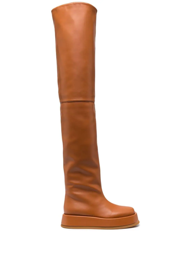 Shop Gia Borghini Rosie Leather Thigh-high Boots In Braun
