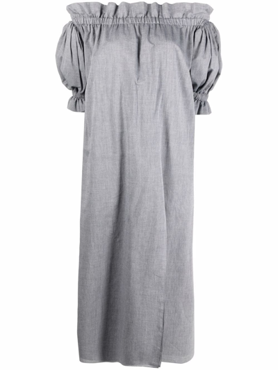 Shop Parlor Cold-shoulder Puff Sleeve Dress In Grau