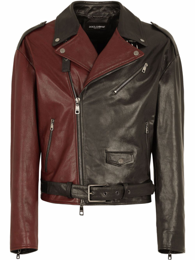 Shop Dolce & Gabbana Two-tone Biker Jacket In Black