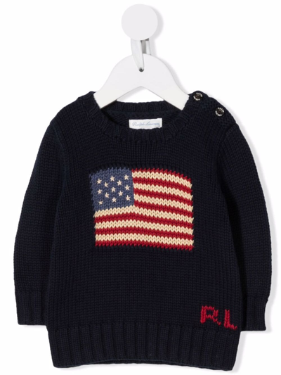 Shop Ralph Lauren Intarsia-knit Flag Jumper In Blue