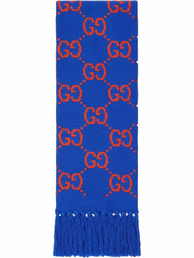 Shop Gucci Gg Jacquard Pattern Scarf In Blue