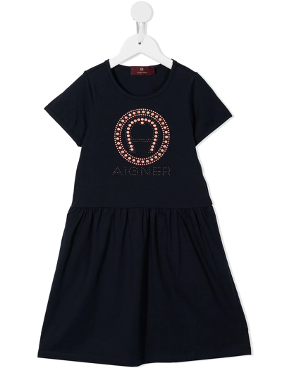 Shop Aigner Logo-print Cotton Dress In Blue
