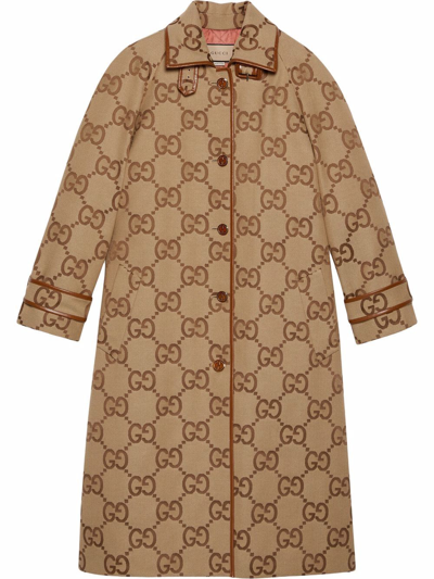 Shop Gucci Jumbo Gg Canvas Coat In Neutrals