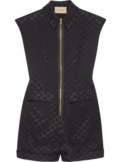 Shop Gucci Gg-motif Belted Playsuit In Black