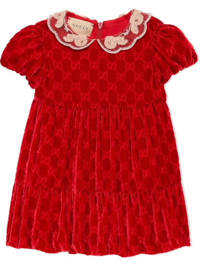 Shop Gucci Gg Velvet Dress In Red