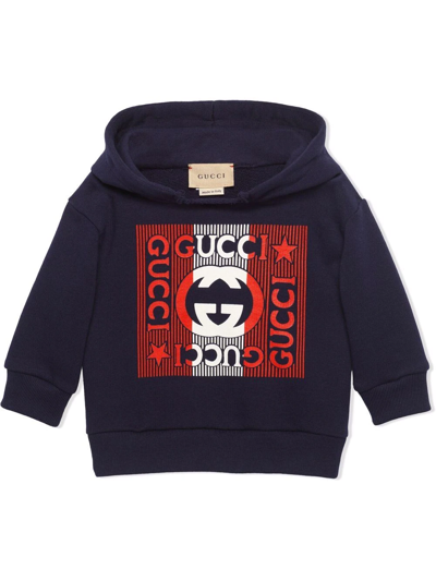 Shop Gucci Logo Print Hoodie In Blue