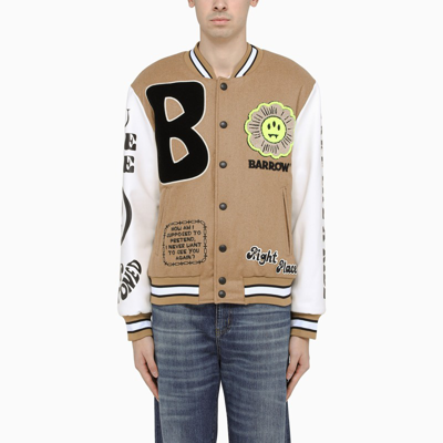 Shop Barrow Beige Bomber Jacket With Multicolour Patch
