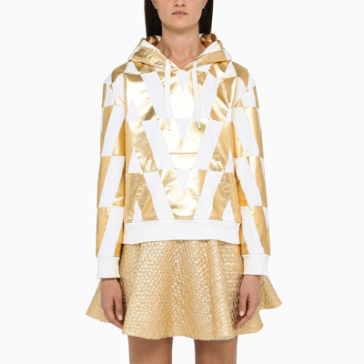 Shop Valentino White And Gold Hoodie In Metal