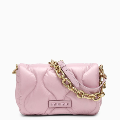 Shop Miu Miu Pink Nylon Chain Medium Bag In Black