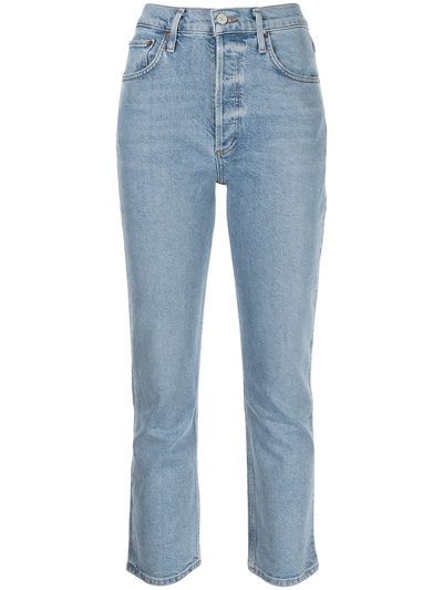 Shop Agolde Riley Cropped Jeans In Blau