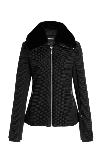 Shop Fusalp Women's Montana Faux Fur-trimmed Smocked Shell Jacket In Black