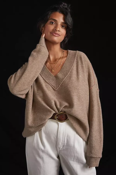 Pilcro V-neck Cashmere Sweater In Beige | ModeSens