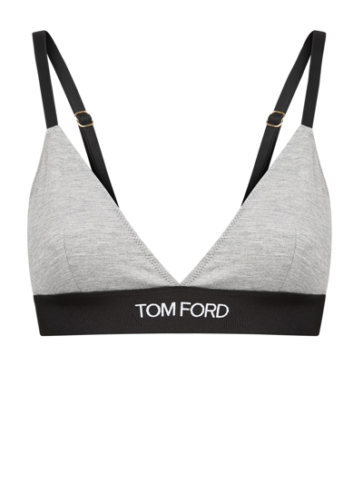 Shop Tom Ford Bra Elastic Logo Gri Melange In Grey