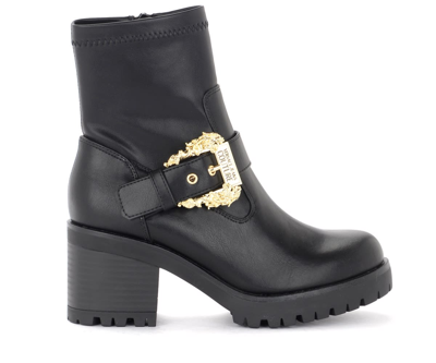 Shop Versace Jeans Couture Ankle Boot In Black Faux Leather In Nero