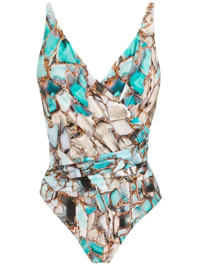 Shop Lygia & Nanny Maisa Marble-print Swimsuit In Blau