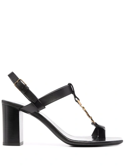 Shop Saint Laurent Cassandra Block-heel Sandals In Black