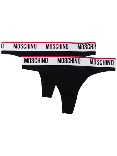 Shop Moschino Logo Band Thongs Pack Of 2 In 黑色