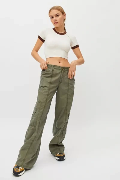 Shop Urban Outfitters Y2k Low-rise Cargo Pant In Green