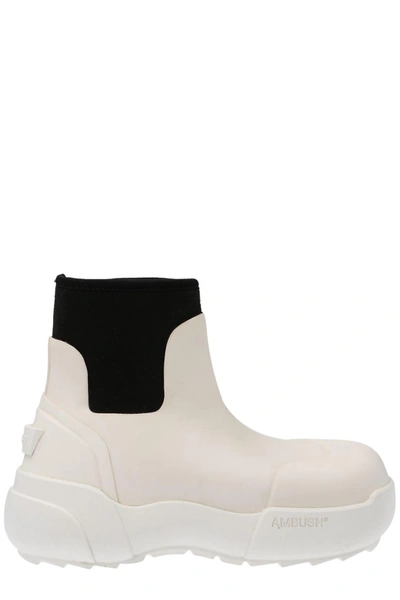 Shop Ambush Logo Embossed Square Toe Boots In White