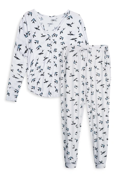 Shop Aqs Printed Top & Pants 2-piece Pajama Set In White