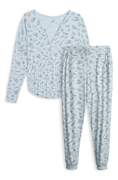 Shop Aqs Printed Top & Pants 2-piece Pajama Set In Periwinkle
