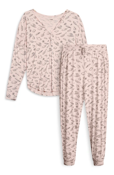 Shop Aqs Printed Top & Pants 2-piece Pajama Set In Pink