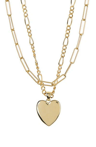 Adornia 14k Yellow Gold Plated Paperclip Link Heart Pendant Necklace In Gold