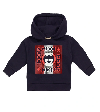 Shop Gucci Baby Logo Cotton Jersey Hoodie In Dark Night Sky/mc