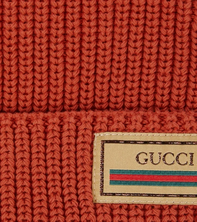 Shop Gucci Ribbed-knit Cotton Beanie In Sienna