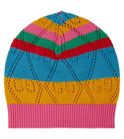 Shop Gucci Gg Pointelle Cotton Beanie In Multicolor