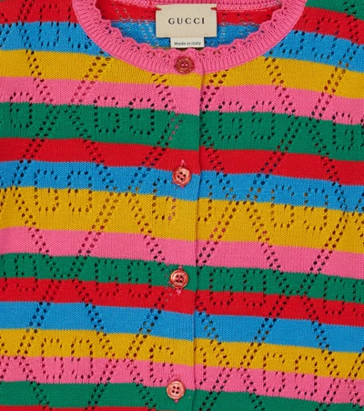 Shop Gucci Logo Striped Cotton Cardigan In Pink/mc