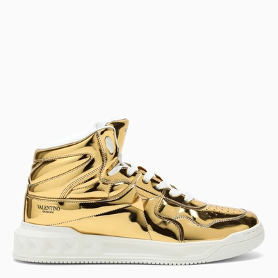 Shop Valentino Gold Shiny Leather Sneakers In Metal
