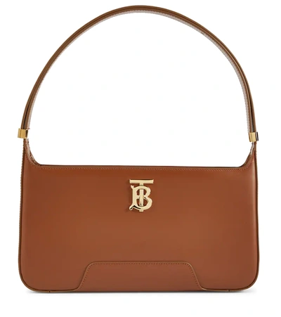 Shop Burberry Tb Leather Shoulder Bag In Warm Tan