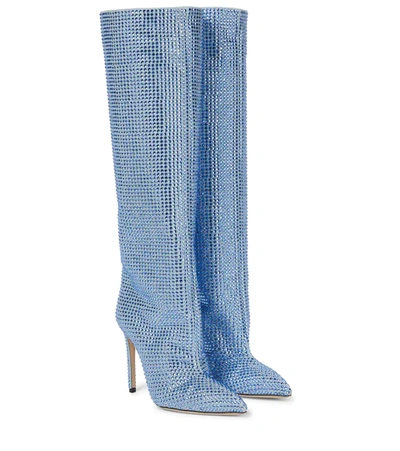 Shop Paris Texas Holly Embellished Knee-high Boots In Cerulean Blue Crys