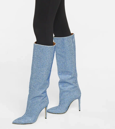 Shop Paris Texas Holly Embellished Knee-high Boots In Cerulean Blue Crys