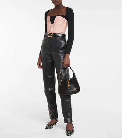 Shop Gucci High-rise Leather Straight Pants In Black