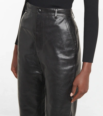 Shop Gucci High-rise Leather Straight Pants In Black