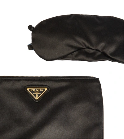 Prada Satin Eye Mask And Pouch Set In Nero