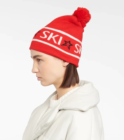 Shop Perfect Moment Wool Pom-pom Beanie In Red