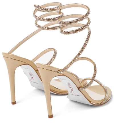 Shop René Caovilla Cleo Embellished Leather Sandals In Beige Satin/ C Golden Shadow S