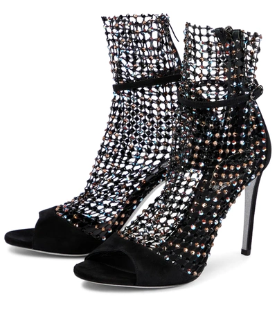 Shop René Caovilla Galaxia Embellished Suede Sandals In Black Suede/jet-light Smoked