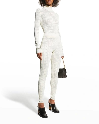 Shop Givenchy 4g Monogram Knit Leggings In Off White