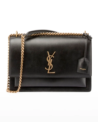 Shop Saint Laurent Sunset Medium Ysl Crossbody Bag In Smooth Leather In Black