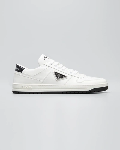 Shop Prada Allacciate 30mm Leather Sneakers In White/black